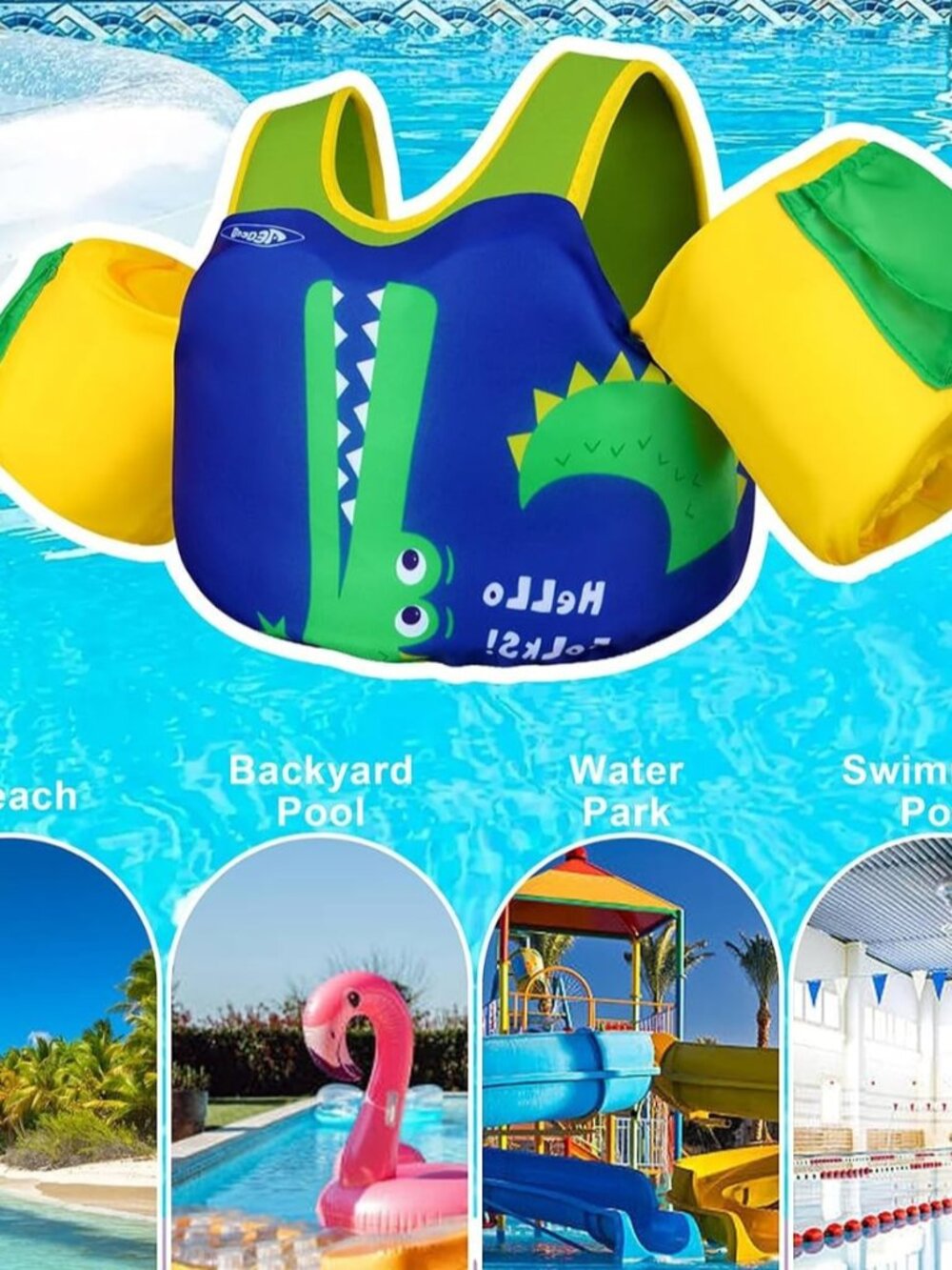 Aeocoo Toddler/Kids Swim Vest for Water play Flotation Aid Arm Floats Crocodile